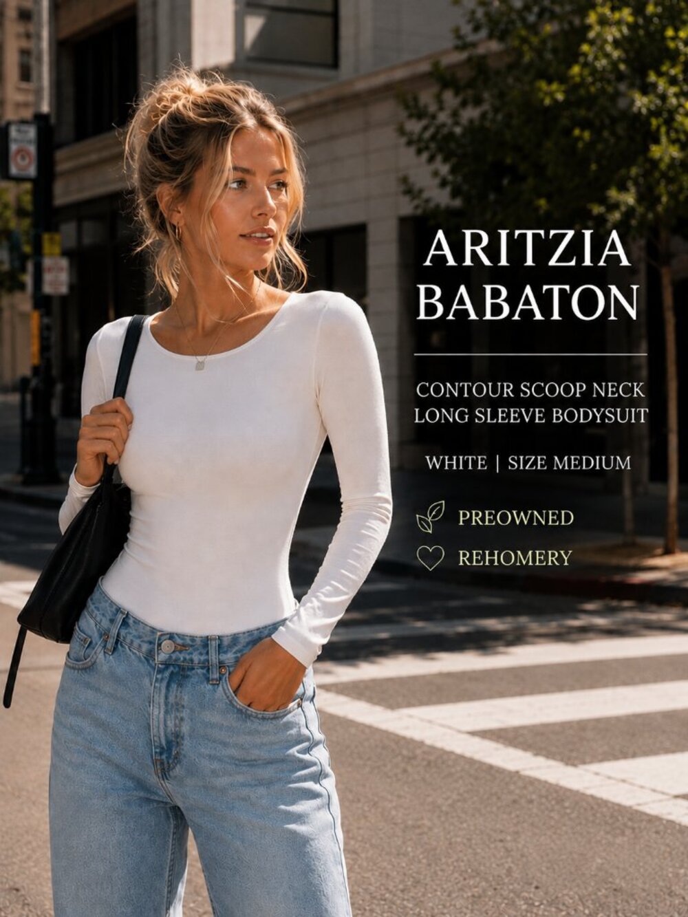 Aritzia Babaton Contour Scoop Neck Long Sleeve Bodysuit White Medium